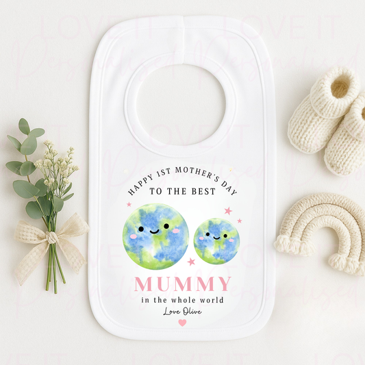 Personalised 1st Mother's Day Bib - Pink/Blue