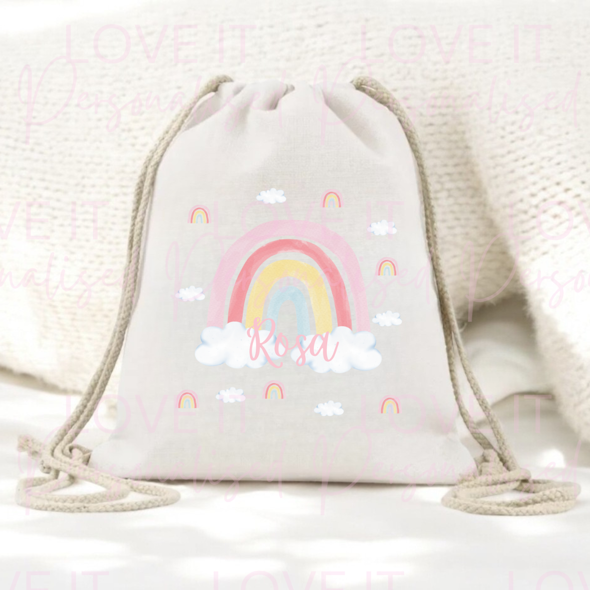 Personalised Children’s Drawstring Pe/Swim Bag - Rainbow Design