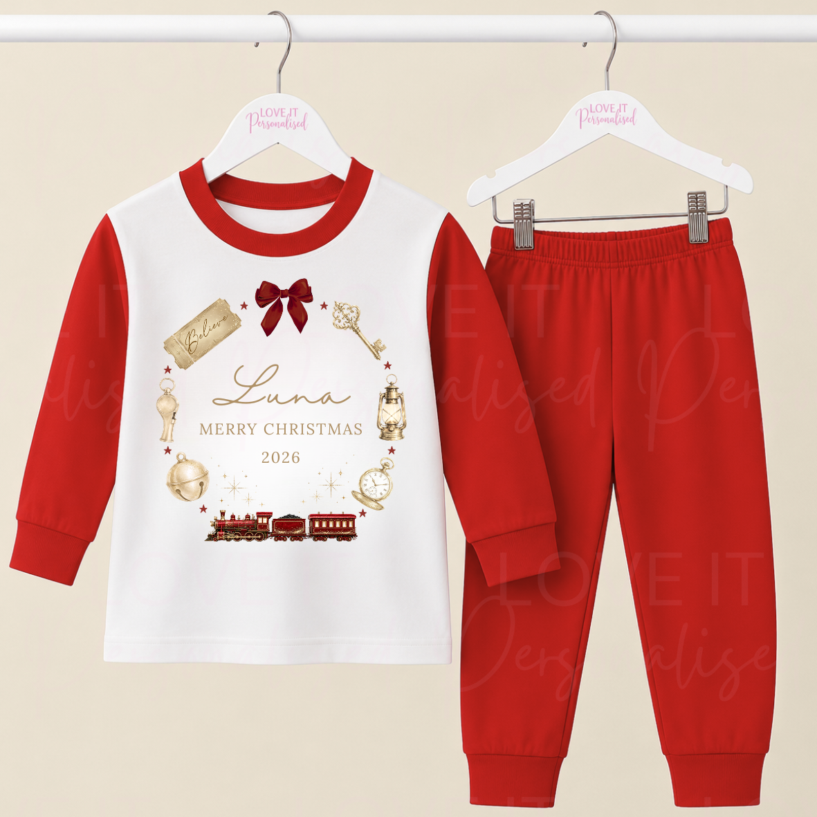Personalised Christmas Express Train Wreath Pyjamas