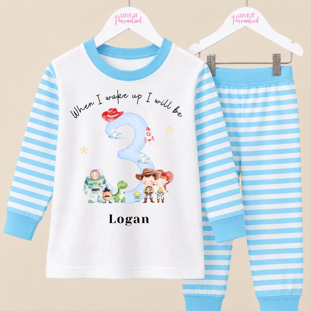 Personalised Toy Pink/Blue Birthday Pyjamas